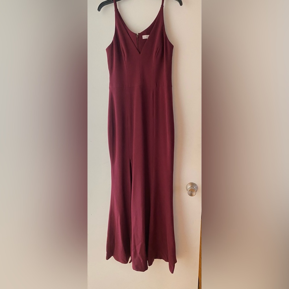 Dress the Population Iris Slit Crepe Gown Burgundy Size Medium *Tailored* - Picture 2 of 6